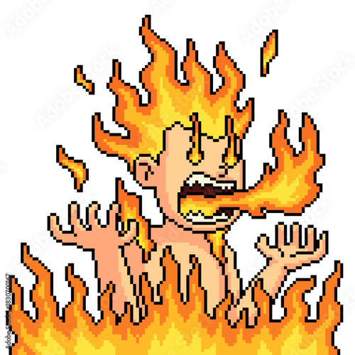 pixel art isolated background of man anger issue flame