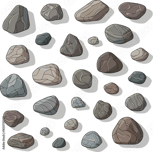  Create a kinds of deferent Scattered rocks vector art with white background..