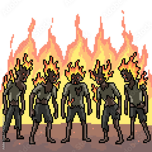 pixel art isolated background of zombie gang from hell