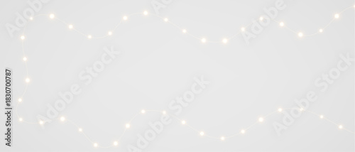 Christmas bulbs twinkle with gentle shine, festive garland string light. Christmas lights with glowing bulbs for holiday cards and banners overlay background	
