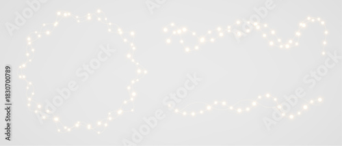 Christmas bulbs twinkle with gentle shine, festive garland string light. Christmas lights with glowing bulbs for holiday cards and banners overlay background	
