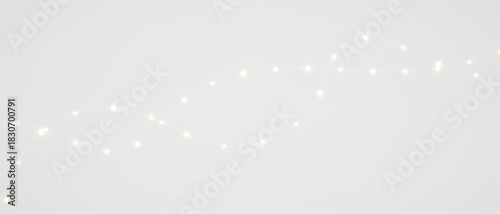 Christmas bulbs twinkle with gentle shine, festive garland string light. Christmas lights with glowing bulbs for holiday cards and banners overlay background	
