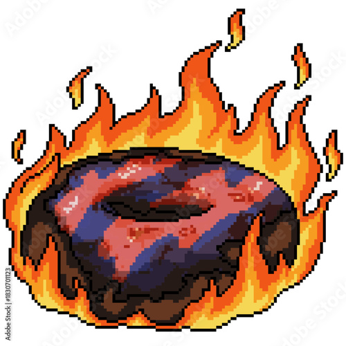 pixel art isolated background of donut fire burn melt