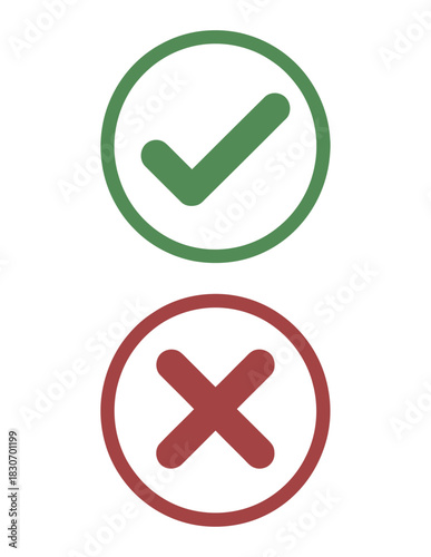 Image showing a green check mark and a red x mark in a circular border design