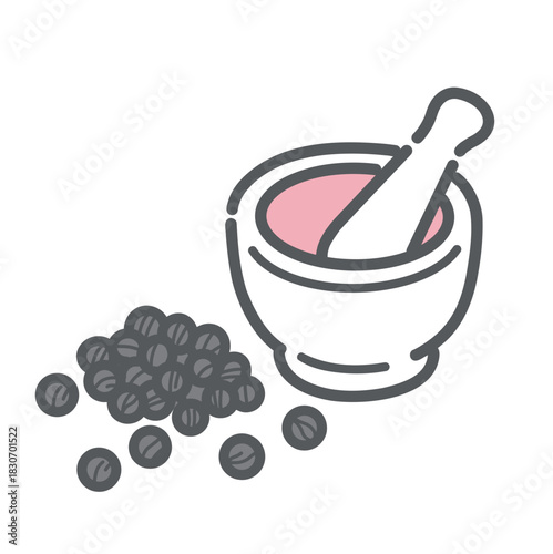 黒胡椒（ブラックペッパー）のイラスト、スパイス、温活、調味料のアイコン素材。