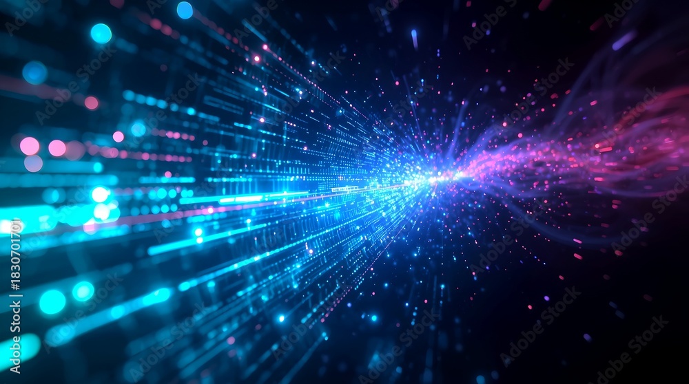 Fototapeta premium Abstract digital art in shades of blue and purple, suggesting data flow and technological advancement