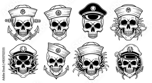 Skulls in Sailor Hats - A Macabre Nautical Collection.