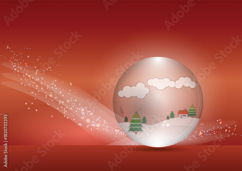 christmas theme in clear crystal ball with stardust background.
