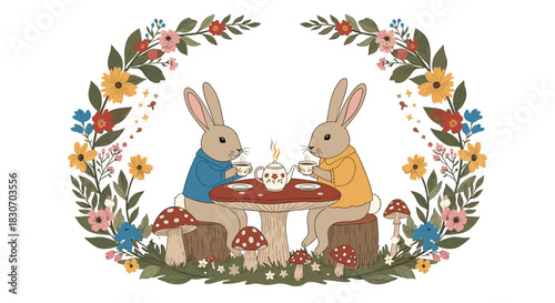 Adorable illustration of two loving giraffes cuddling together with one wearing a cozy blue sweater perfect for Valentine's Day.