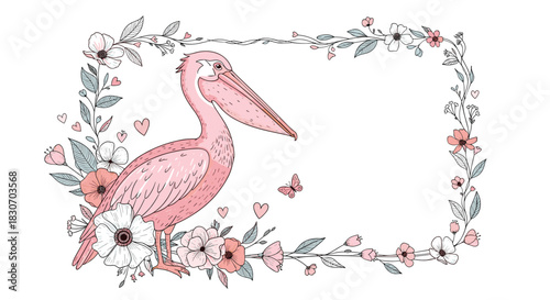 Beautiful autumn floral frame with the word hello surrounded by colorful fall leaves and berries on a decorative abstract background.