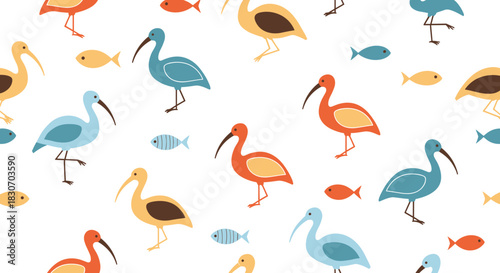 Seamless underwater pattern with beautifully illustrated whales sea turtles fish and starfish on a dark background for marine themes.