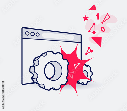 DDoS attack symbol with a web browser window with an unavailable service. Easy to use for your website or presentation.