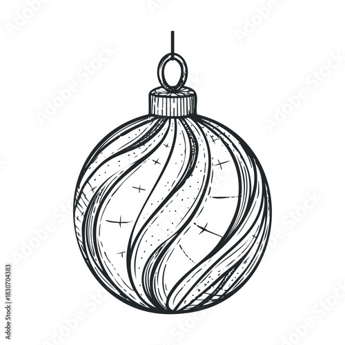 Sketch of a hanging spherical holiday ornament.
