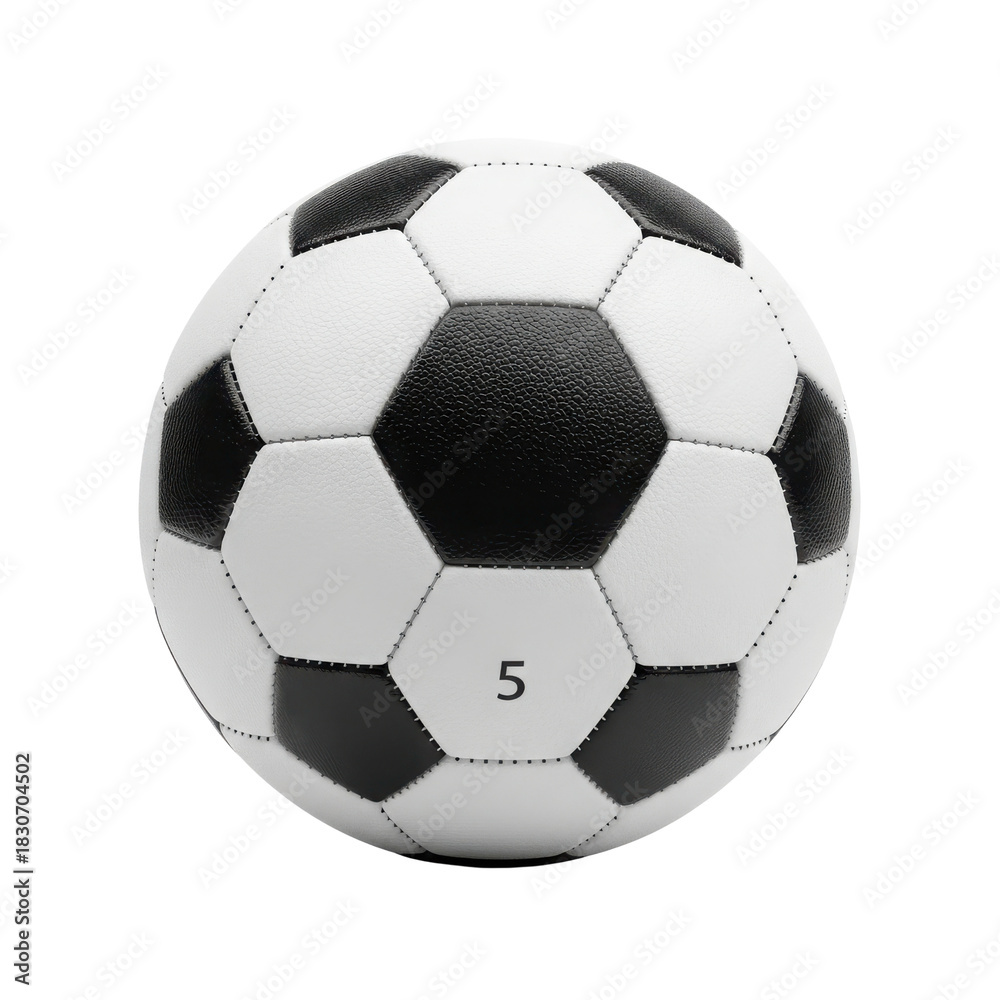 Obraz premium Classic Black and White Leather Soccer Ball Size 5 Product Shot isolated on Transparent Background