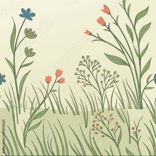 Mixed flower leaf and fruits pattern