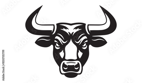 Powerful black and white illustration of a fierce bull head