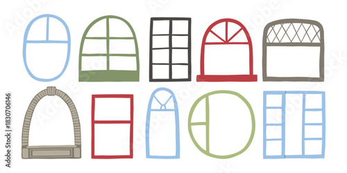 Set of flat cartoon hand drawn frame windows. Vector illustration for design, print and scrapbooking.