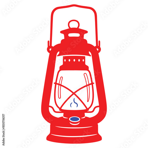 Vintage Red Kerosene Lantern with Flame Isolated on White Background Represents Classic Lighting and Timeless Design
