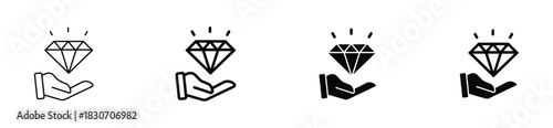 Luxury Diamond in Hand with Shining Sparkles Line Icon