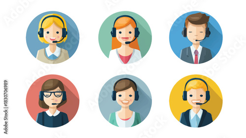Customer service representatives support staff icons vector flat design illustration