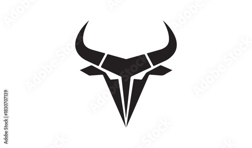 Stylized black bull head silhouette with sharp geometric horns