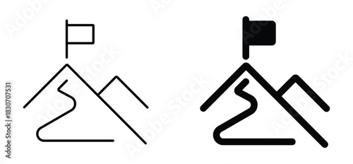 Mountain Peak with Flag Line Icon for Goal, Success, and Ambition