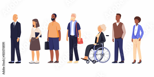 Diverse group of people standing together including a person in a wheelchair