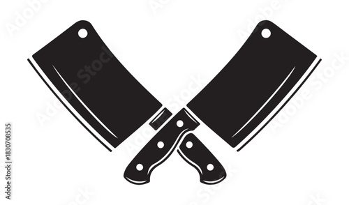 Two crossed meat cleavers silhouette isolated on white background