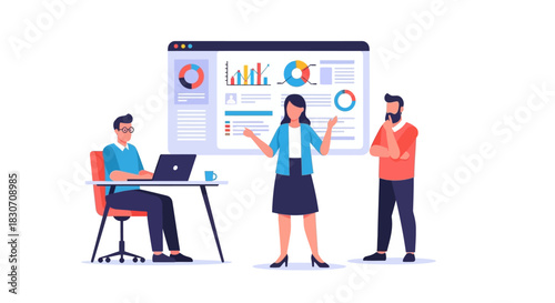 Presentation of data insights during a business meeting with interactive dashboard viewing