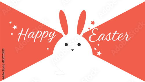 Charming white bunny illustration with long ears presented front facing with a playful and adorable expression