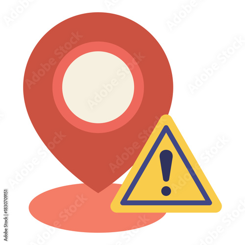 pin location with warning problem sign flat icon