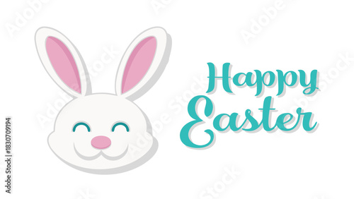 Whimsical white bunny illustration with exaggerated ears presented from a frontal view perfect for easter and spring themes