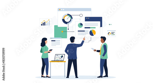Team collaboration visualizing data insights for strategic business decisions process