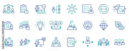 Strategic business icons collection in outline style with editable lines
