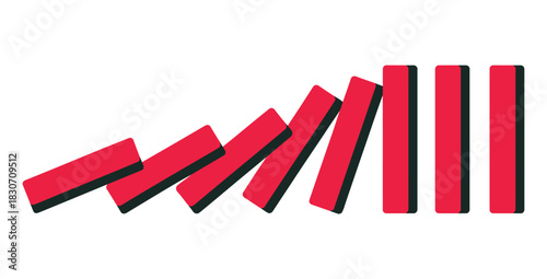 Illustration of red dominoes falling in a sequence on a white background