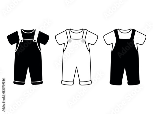 Three overalls with t shirts in black and white vector illustration art