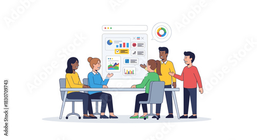 Collaborative data analysis discussion at board room for business growth report