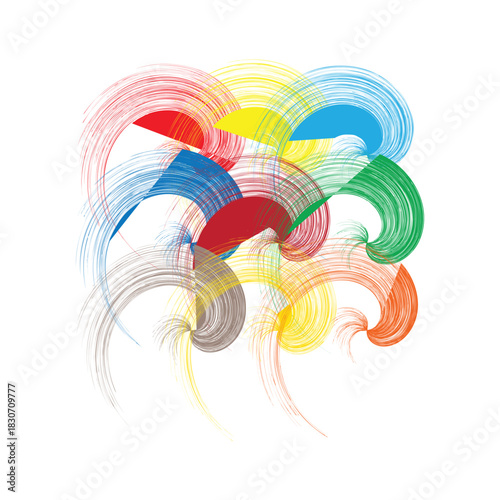 Abstract Radial Swirls of Colorful Curved Lines