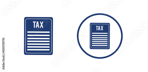Tax document icons set, blue financial paperwork symbols, vector illustration.