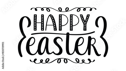 High contrast black and white easter greeting with colorful accents and festive elements