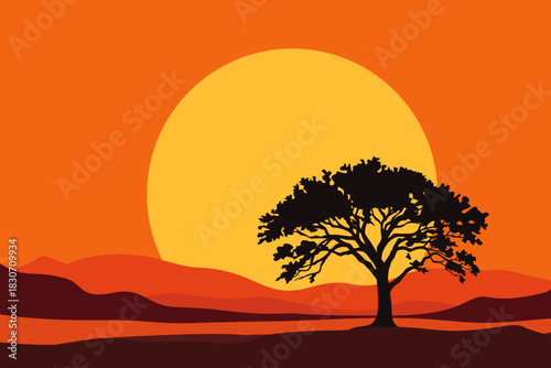 Tree, Sunset, Wilderness, Landscape, Road, Desert, Sand, Canyon, Valley, Distance, View, Rock, Mountain, Hill, Sun, Sky, Nature, Artwork, Vector

