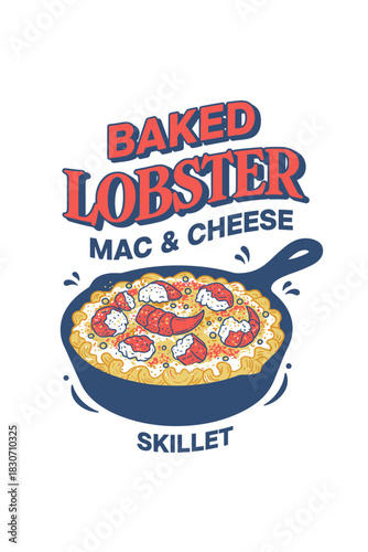 Baked lobster mac and cheese skillet bubbling comfort food vector