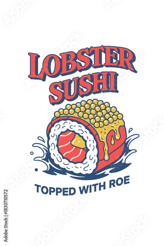 Premium lobster maki with fish eggs clean retro illustration