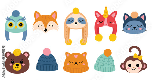 cute woolen knitted hat set with warm winter headwear, cozy fashion headdress styles, and charming cold-season apparel illustrations