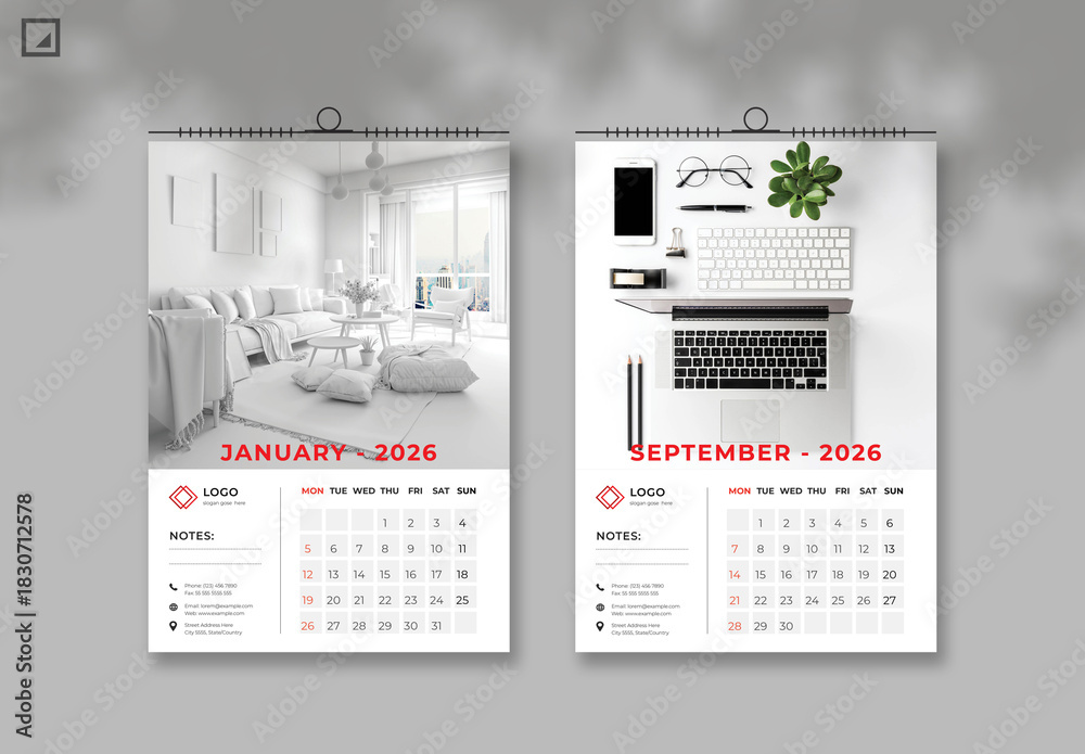 Minimal 2026 Wall Calendar Poster Design Stock Template | Adobe Stock
