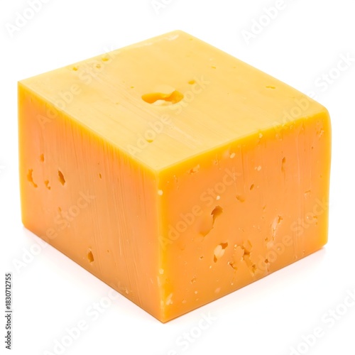 Block of cheddar cheese isolated on white background