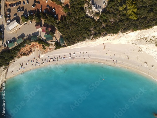 lefkada, greece, porto katsiki beach aerial view