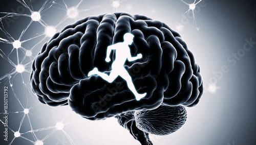 Brain with running foot symbolizes a healthy mind and cognitive agility as mental training