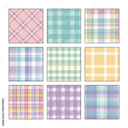 Assorted pastel plaid pattern collection for diverse crafting and textile utilization