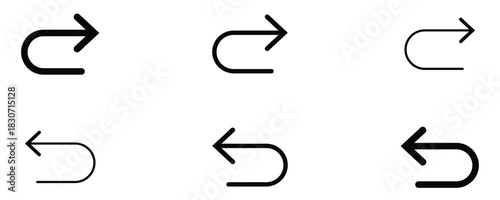 Redo Arrow Return Icon Set Turn right direction symbols in outline style